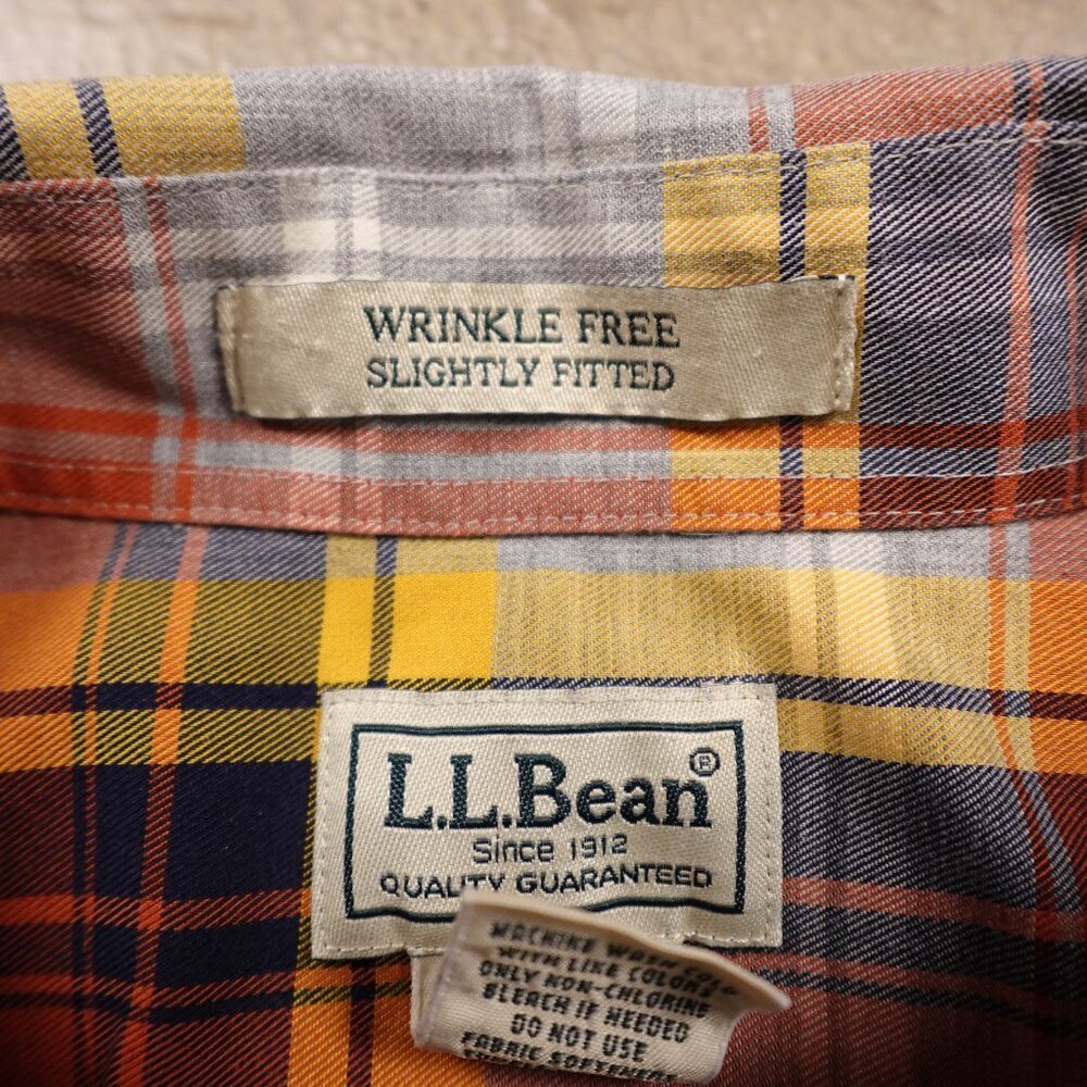 L.L.Bean Wrinkle-Free Plaid Button Down Shirt Men’s Large Tall Orange Gray - Picture 2 of 9
